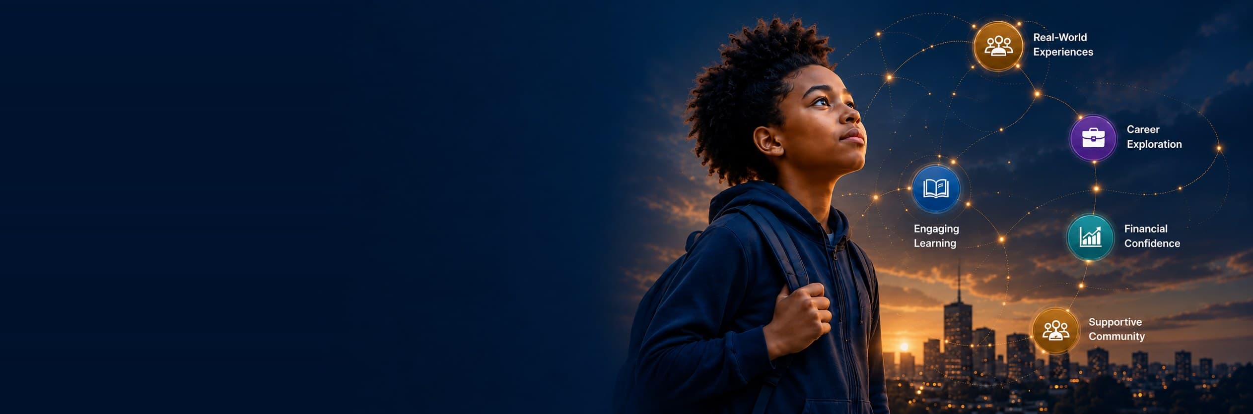 A student looking toward a world of learning and opportunity