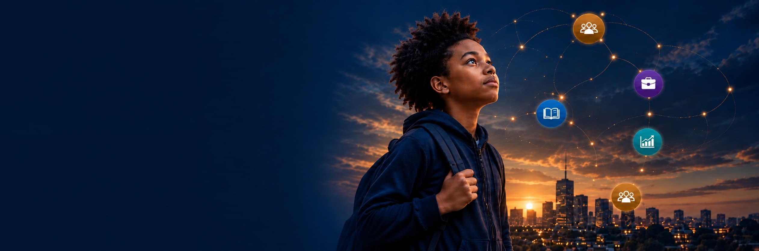A student looking toward a world of learning and opportunity