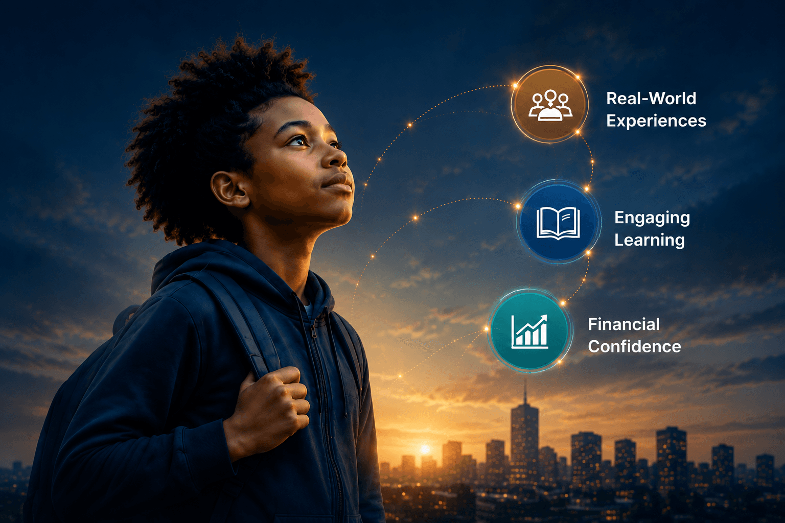 A student looking toward a world of learning and opportunity