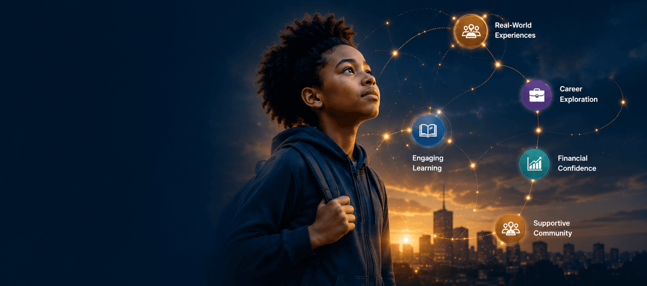 A student looking toward a world of learning and opportunity