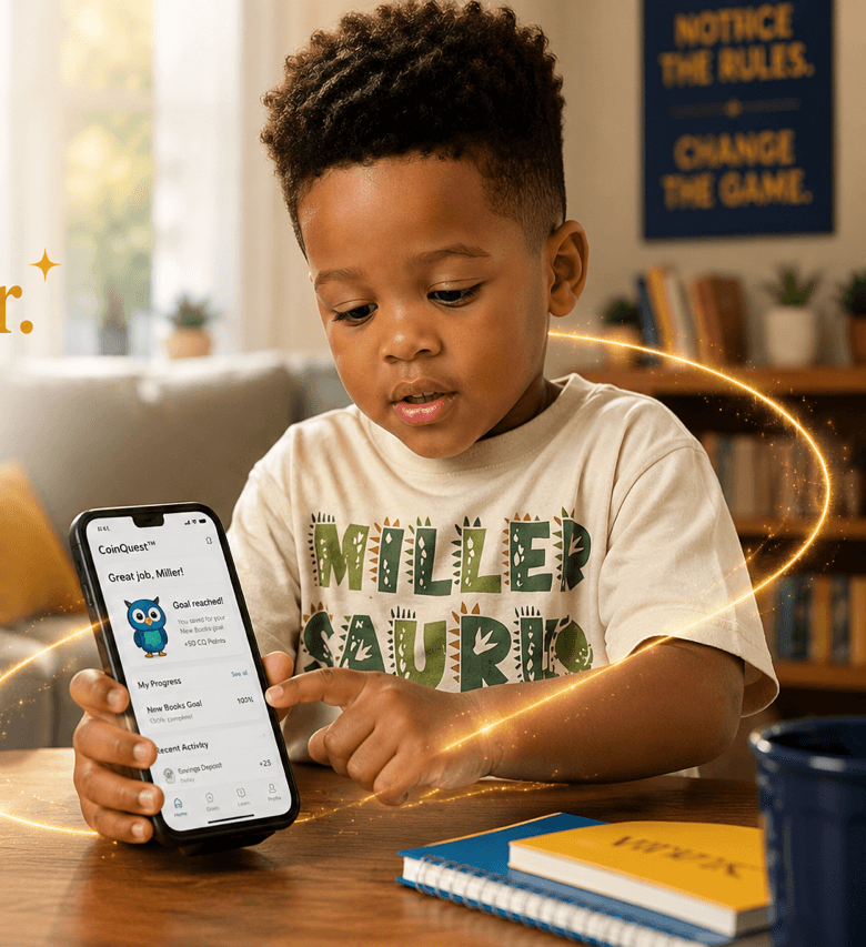 A child engages with the CoinQuest™ app, building real financial confidence