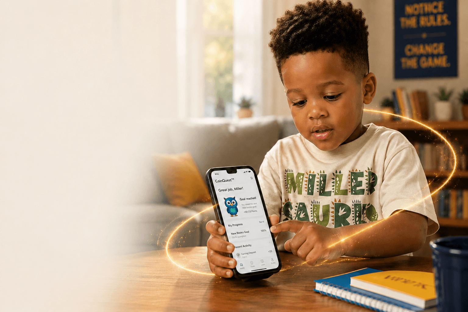 A child practices real financial decisions using the CoinQuest™ platform