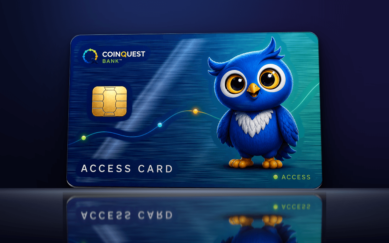 CoinQuest™ Access Card — a student's simulated debit card, with Milo
