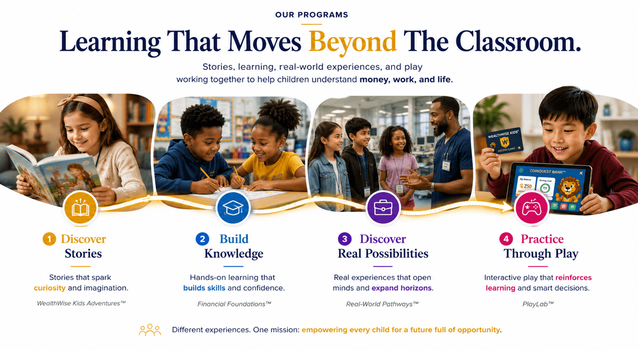Four learning pathways: stories, curriculum, real-world experiences, and play