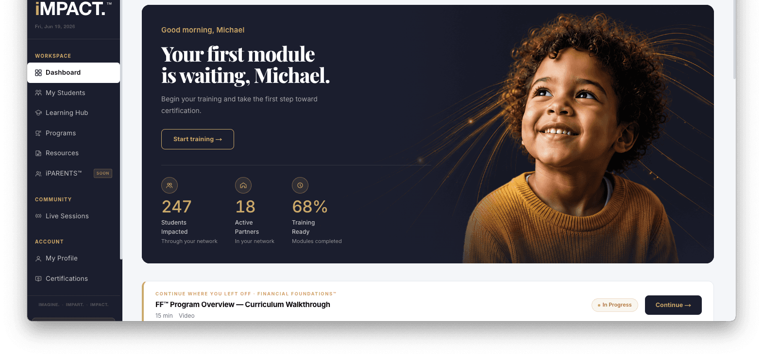 iMPACT Partners™ — facilitator portal dashboard