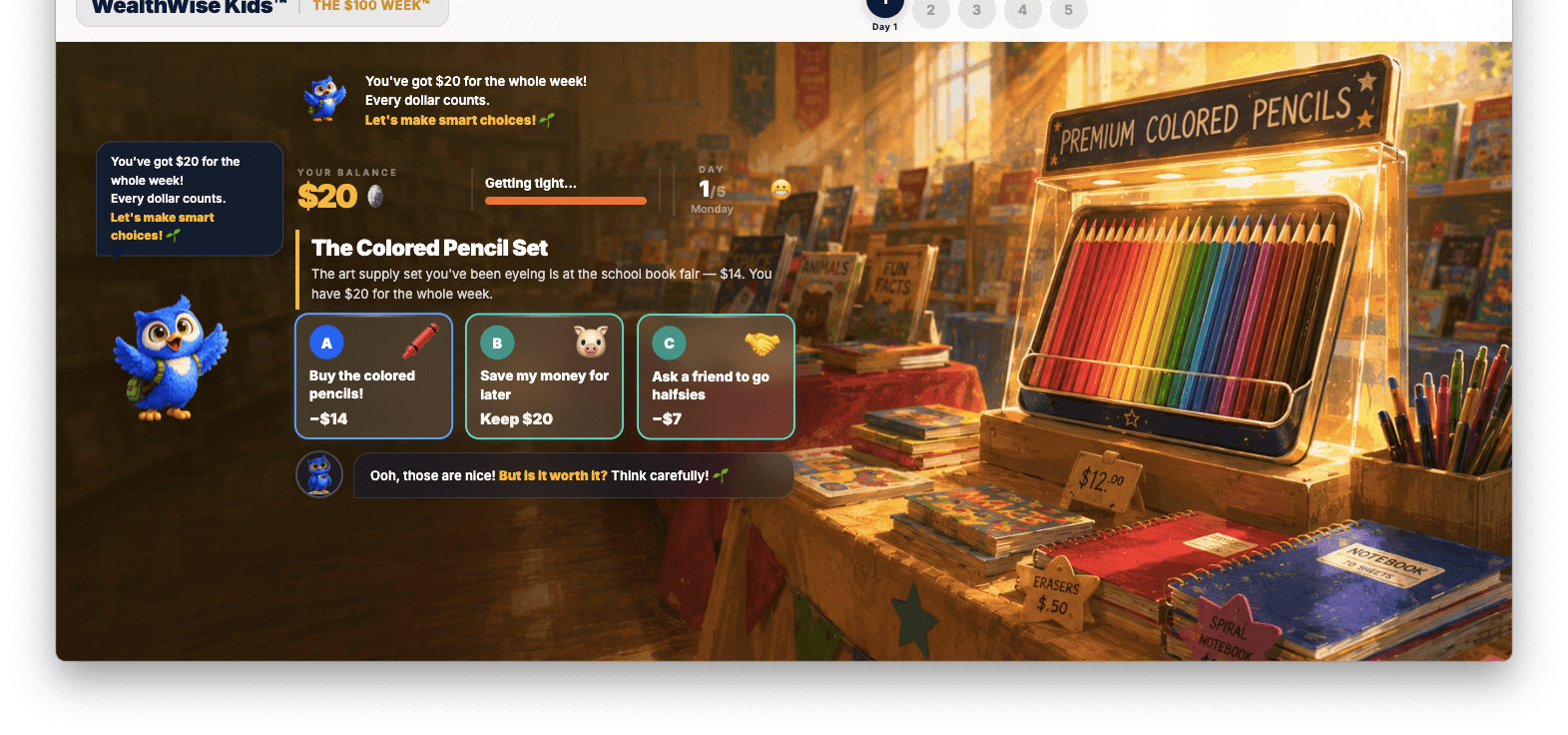 The $100 Week™ — in-browser financial decision simulation