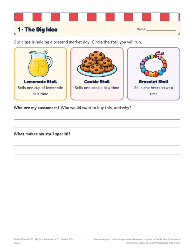 A student page from the Grades 3–5 packet