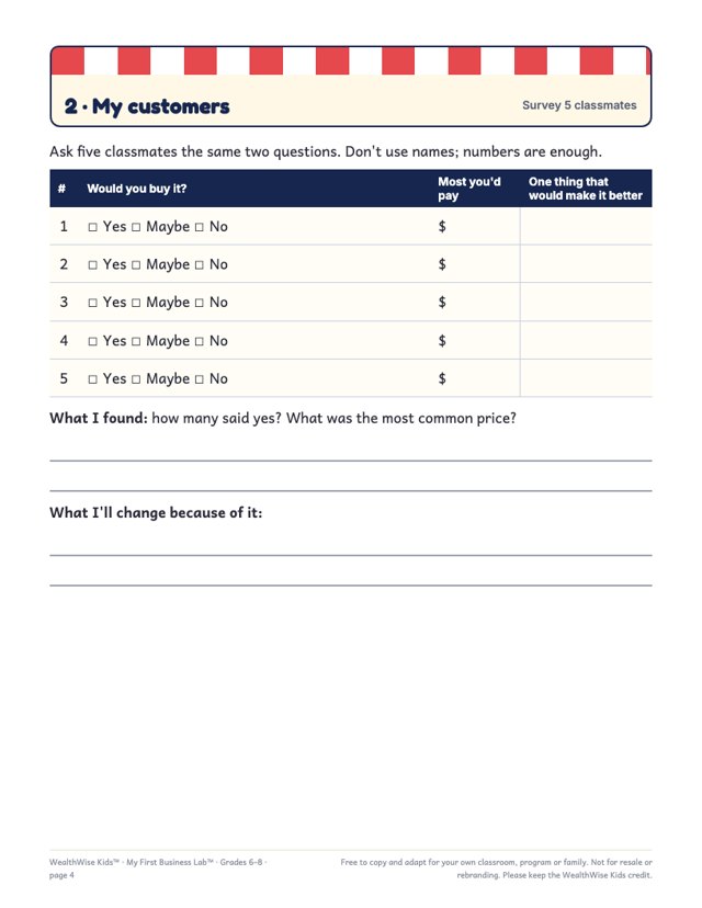 A student page from the Grades 6–8 packet