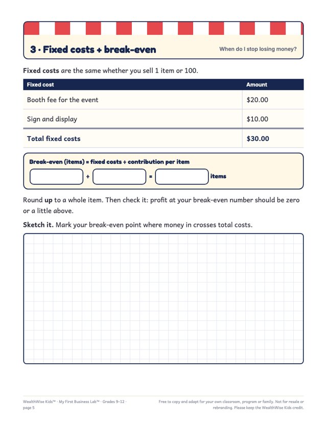 A student page from the Grades 9–12 packet