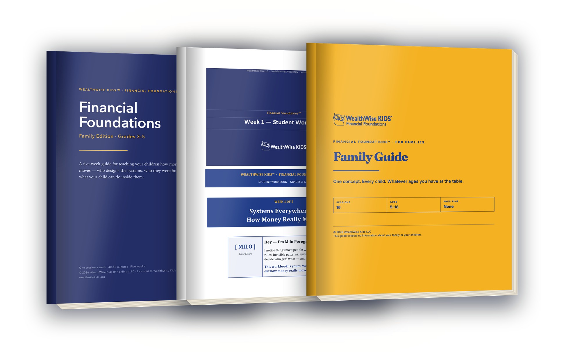 The Family Edition set: the Parent Guide, a weekly student workbook, and the Multi-Age & Flexible Pacing guide