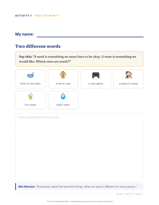 Preview of the Need or Want? worksheet